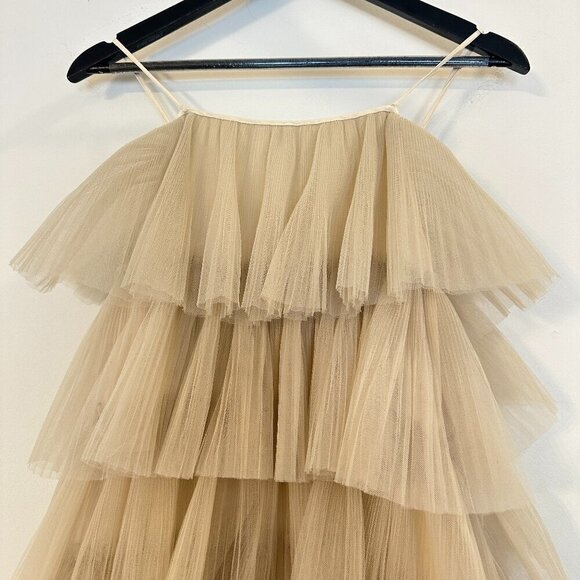 MAEVE by Anthropologie Tiered Tulle Mini Dress in Taupe Size Small - Picture 5 of 14